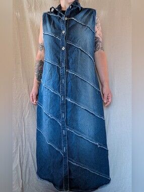 Y2k Plus Size Sleeveless Dark Blue Denim Maxi Dress